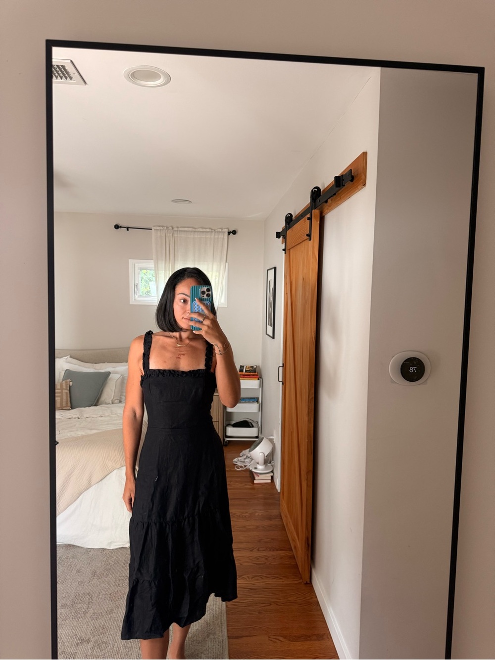 Reformation Black Square-Neck Tiered Midi Dress with Ruffle Straps - Picture 3 of 7